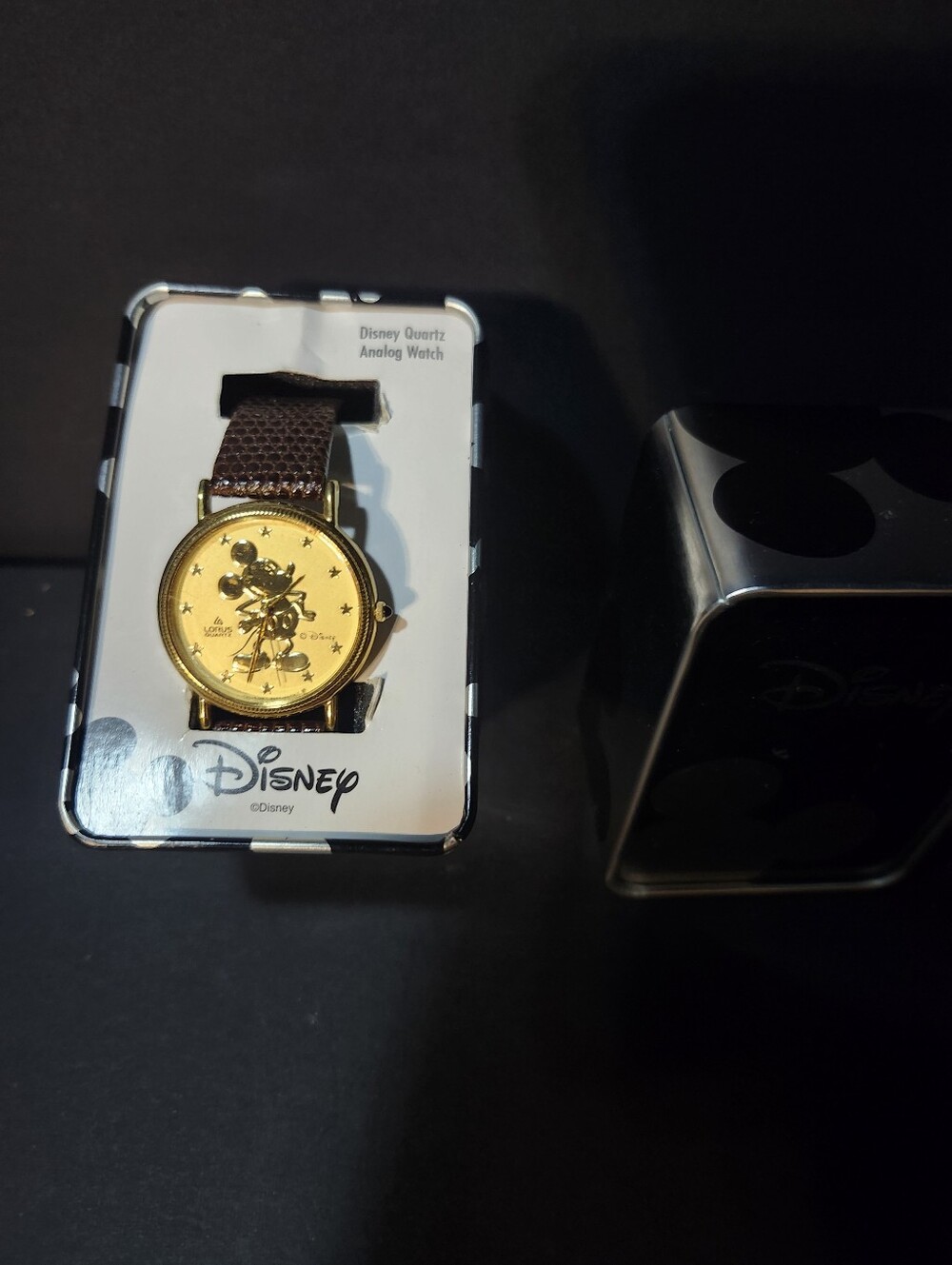 Disney Gold Mickey Mouse Men's Analog Watch with Brown Leather Strap